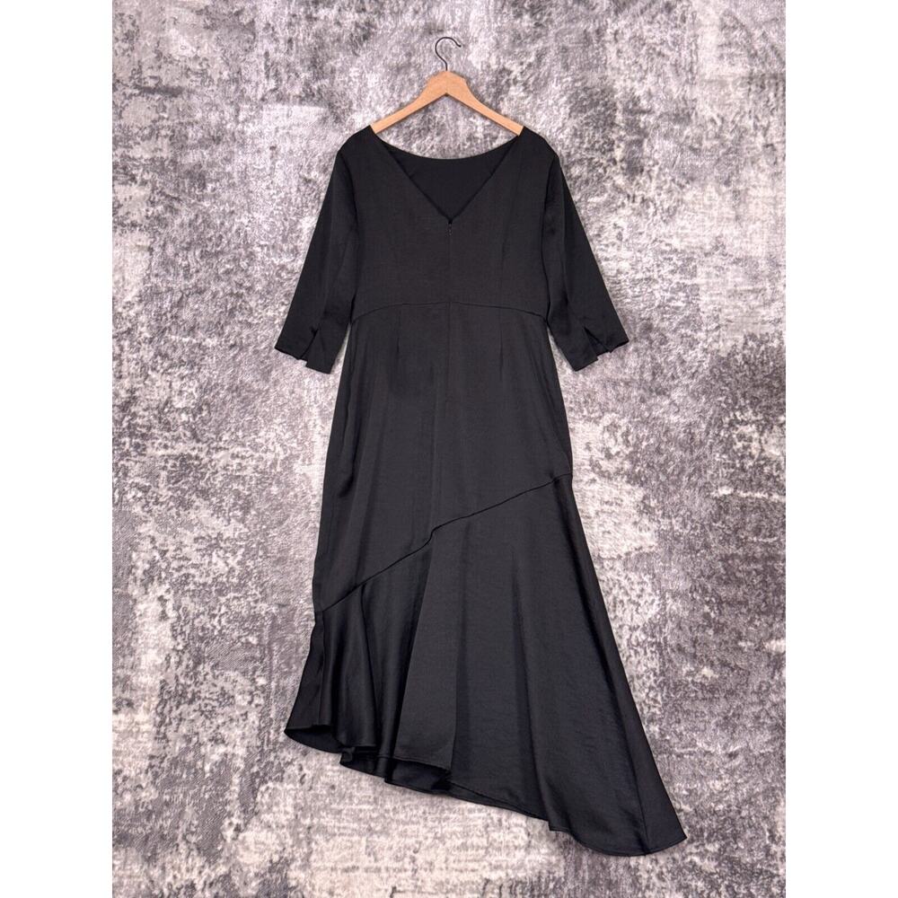 New Boden Dress 12 R Womens Black Satin Asymmetrical Midi Maxi - Picture 2 of 10